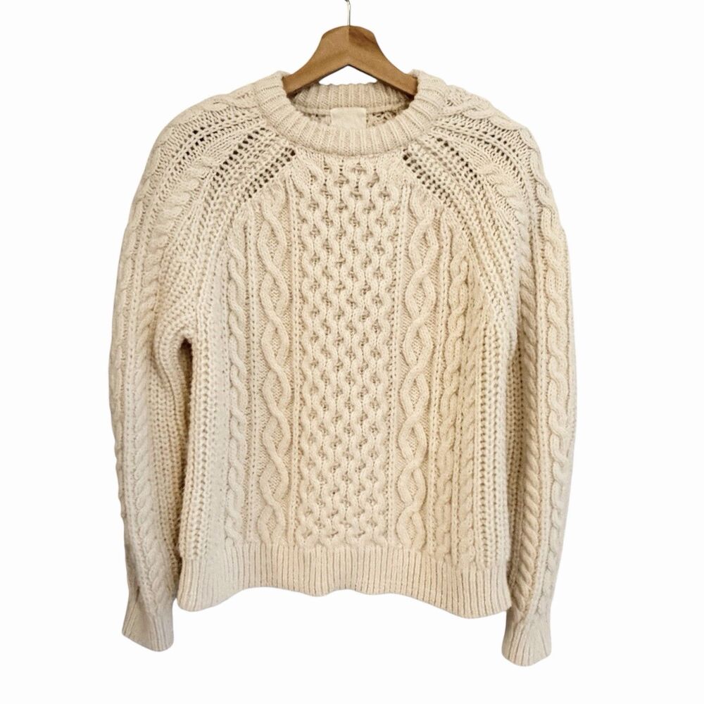 Womens Cable Knit Fisherman Crewneck Sweater Size S Chunky Preppy Old Money